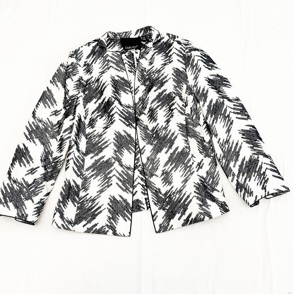 Carlisle Patterned Black White Modern Print Business Blazer 1-Button Size 6